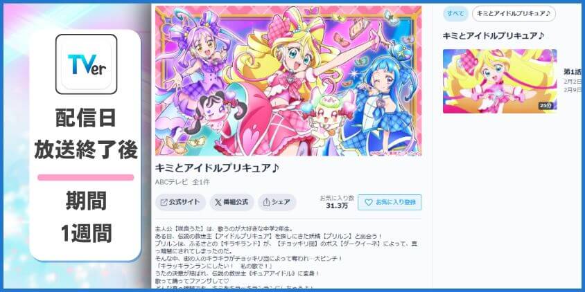 キミとアイドルプリキュア♪の見逃し配信はTVer