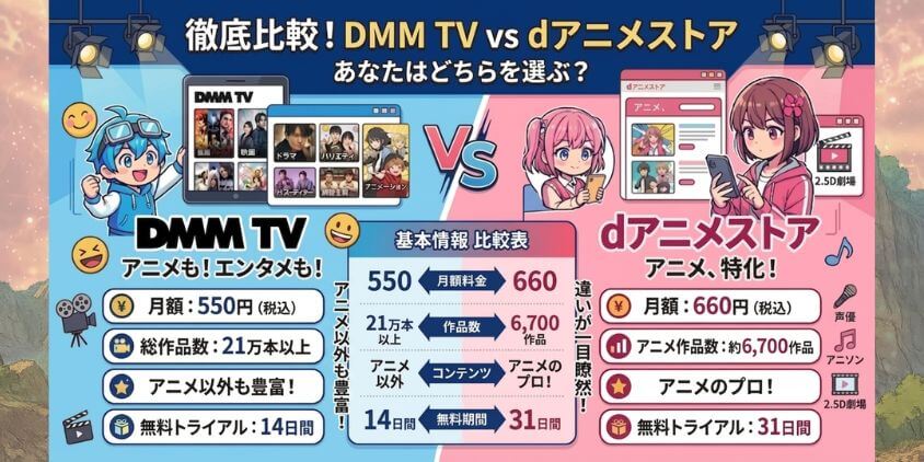 DMM TVとdアニメストアの基本情報を比較