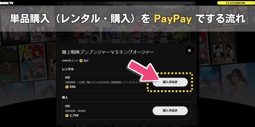 単品購入（レンタル・購入）でPayPayを使う場合の流れ