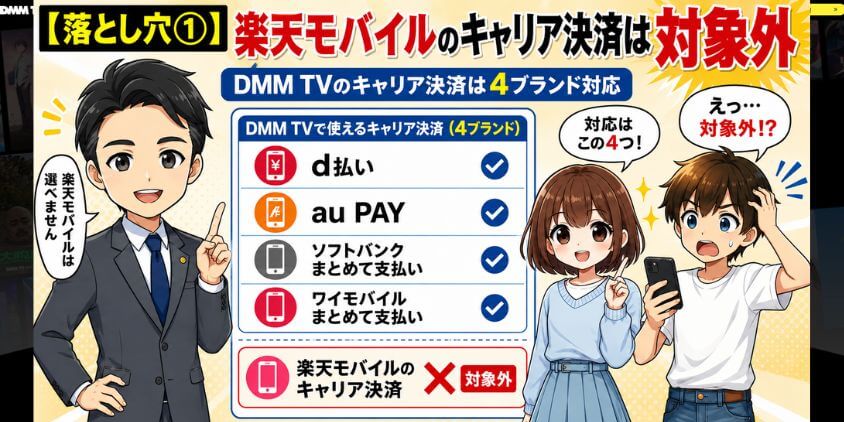 【落とし穴①】楽天モバイルのキャリア決済は対象外